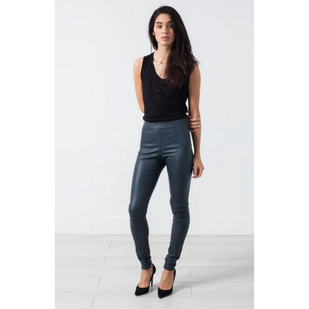 Malene Birger Elenasoo Leather Leggings Trousers Size 36 Blue Velvet